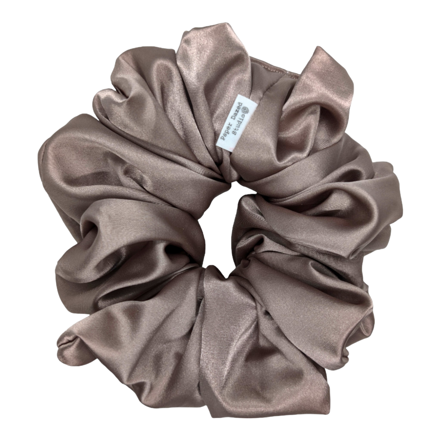 extra large taupe coloured satin scrunchie handmade by paperdazed