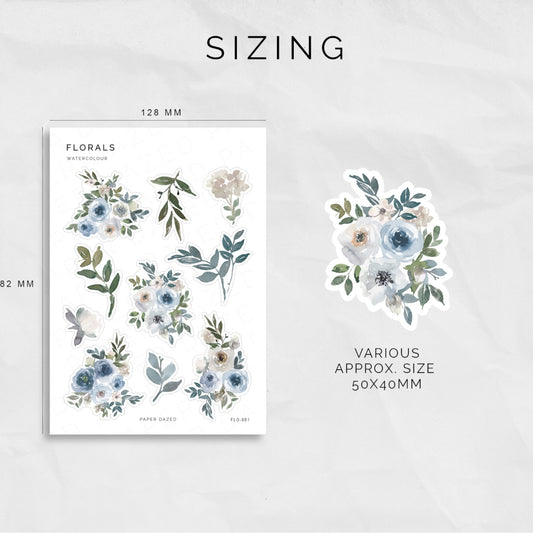 Blue Watercolour Floral Deco Sticker Sheet