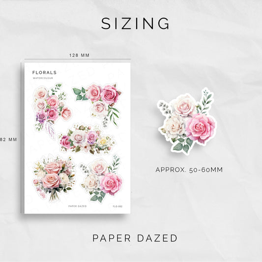Pink Watercolour Roses Deco Sticker Sheet