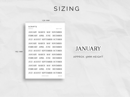 Mini Monthly Scripts -SERIF Font