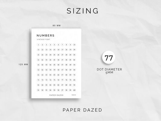 Tiny Circle Number Stickers 1-100 - VINTAGE Font