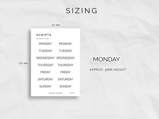 Weekly Script Stickers - MODERN Font