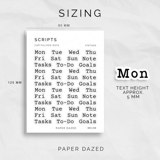 CAPITALISED Abbreviated Days of the Week Stickers