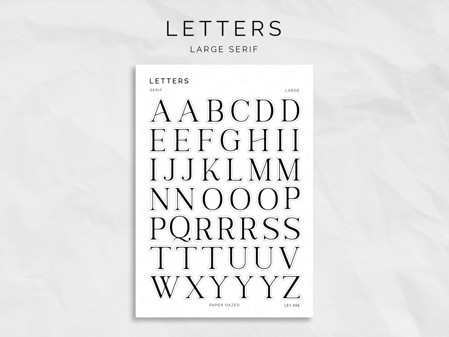 Large Letters and Numbers Stickers - Serif Font