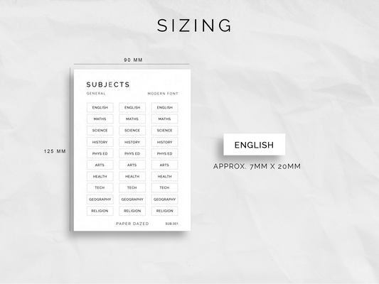 School Subjects Stickers- MODERN Font