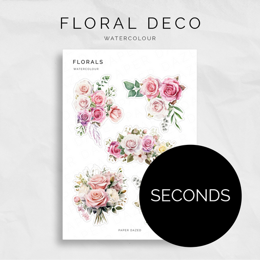 [SECONDS] Pink Watercolour Roses Deco Sticker Sheet