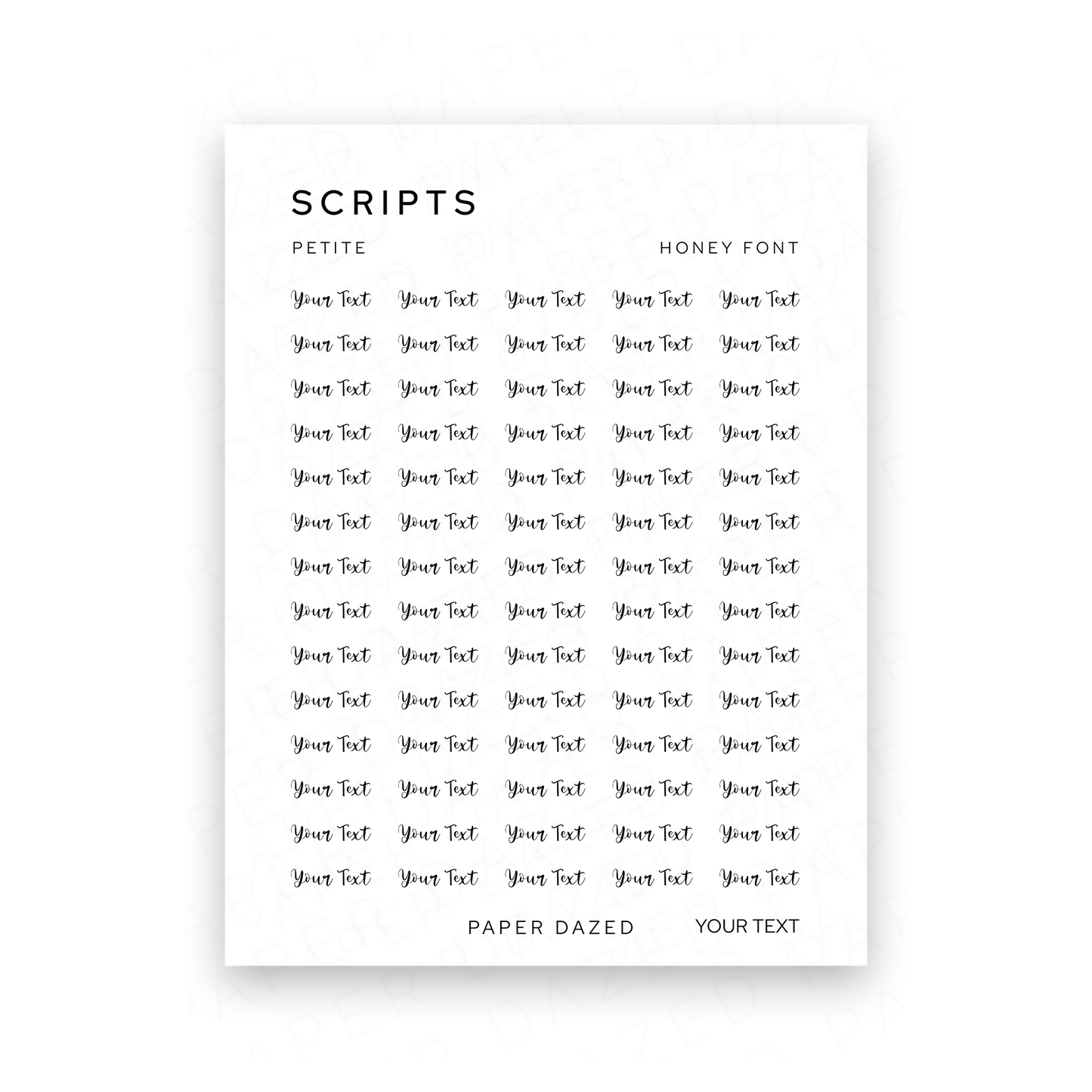 3mm Petite Custom Scripts - HONEY