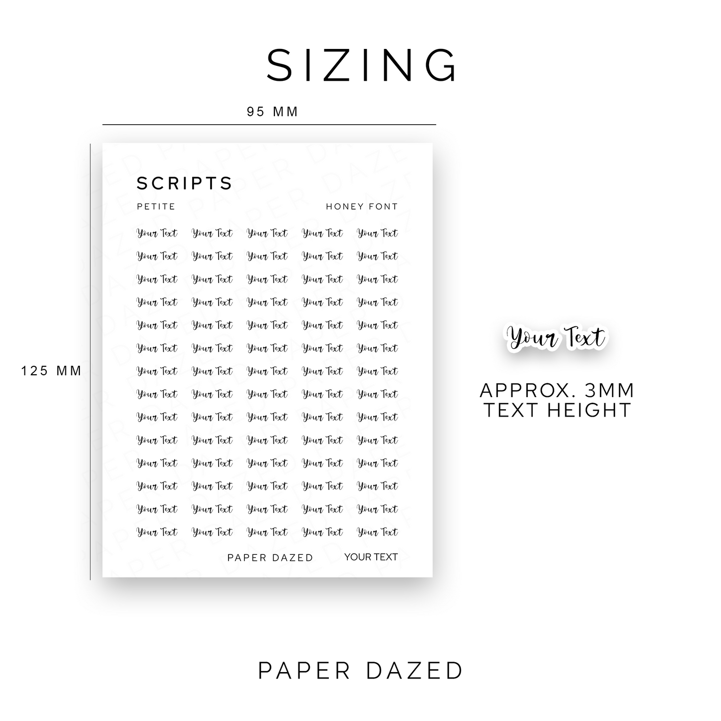 3mm Petite Custom Scripts - HONEY