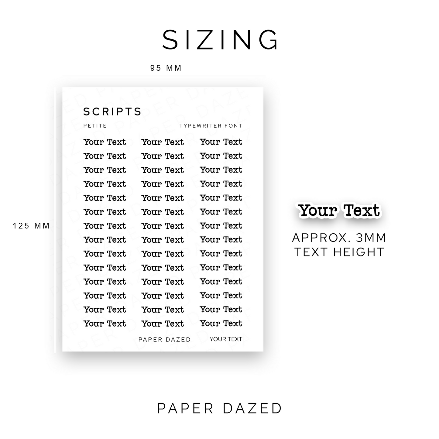 3mm Petite Custom Scripts - TYPEWRITER