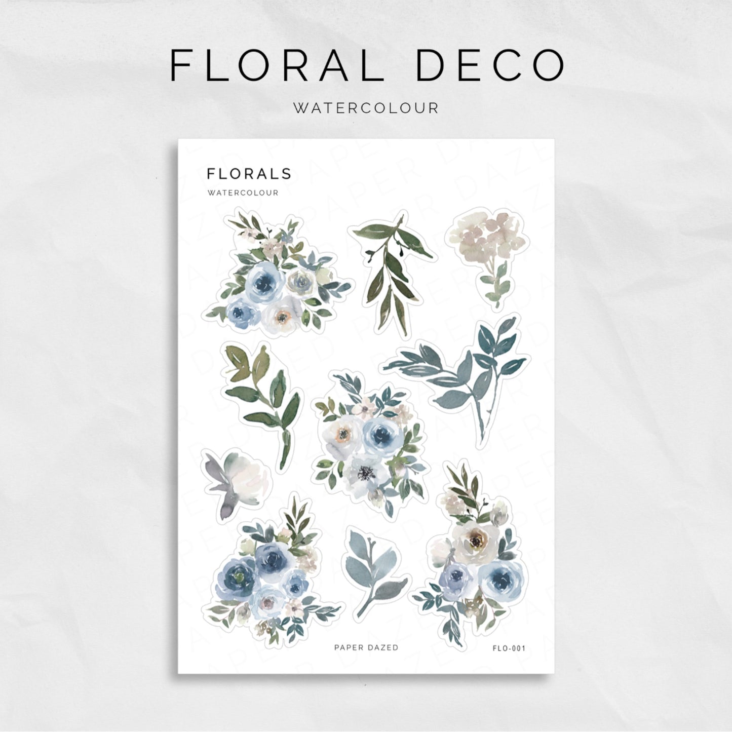 Blue Watercolour Floral Deco Sticker Sheet