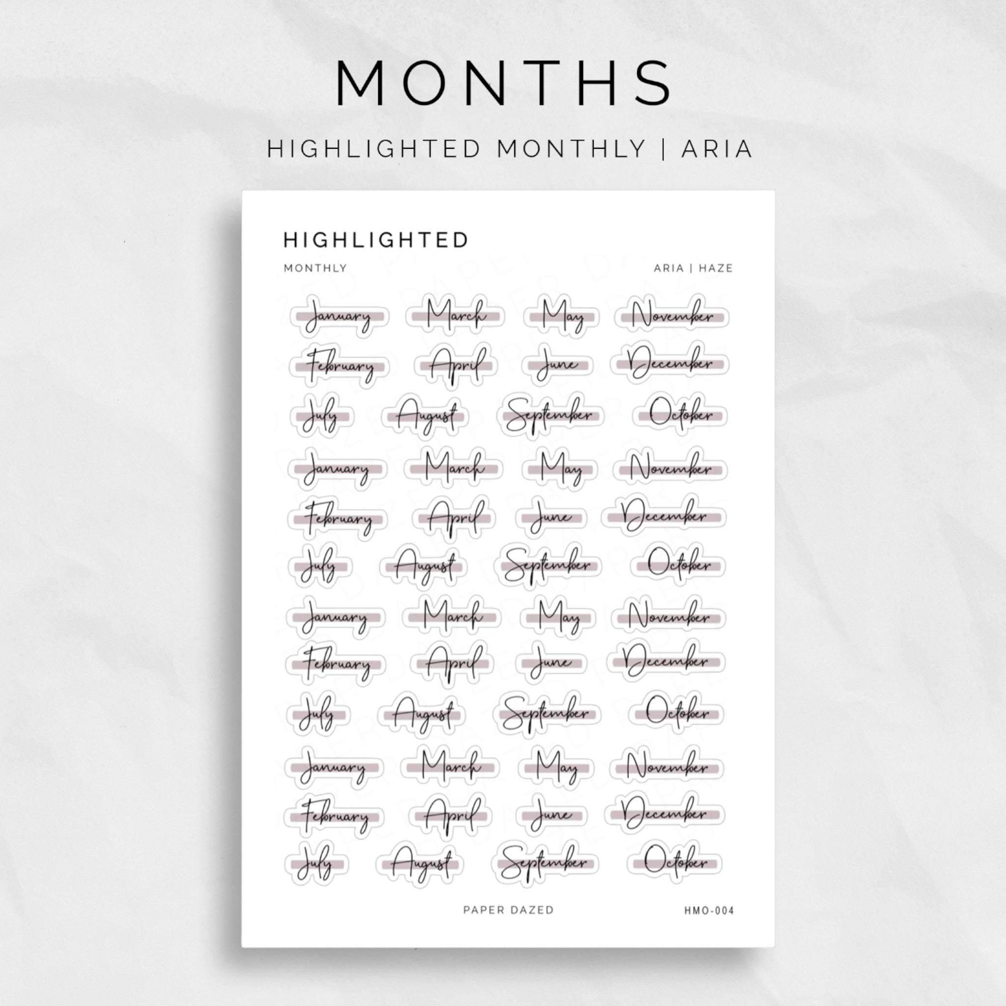 Highlighted Monthly Scripts - ARIA Font – Paper Dazed