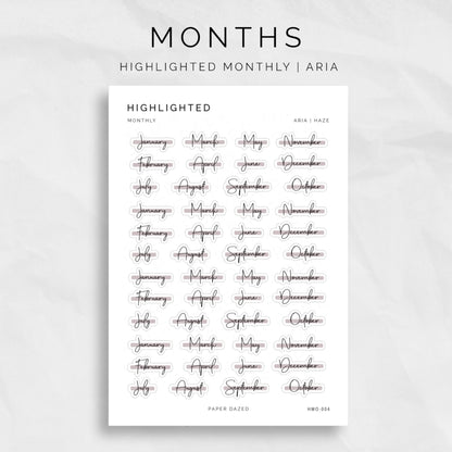Highlighted Monthly Scripts - ARIA Font