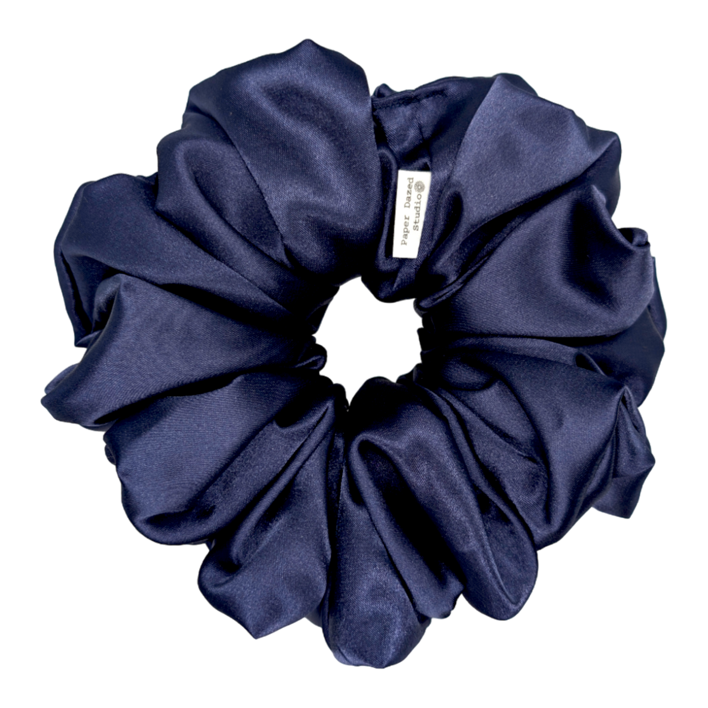 navy extra large satin scrunchie handmade by paper dazed