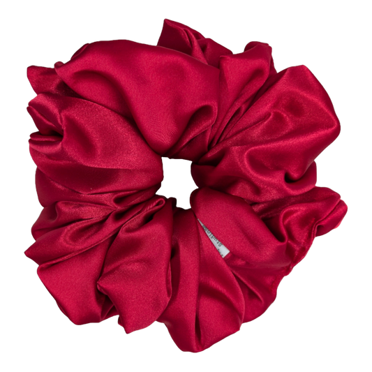 rich pinky red extra large satin scrunchie handmade by paper dazed