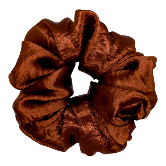 chestnut brown textured satin XL scrunchie handmade by paper dazed