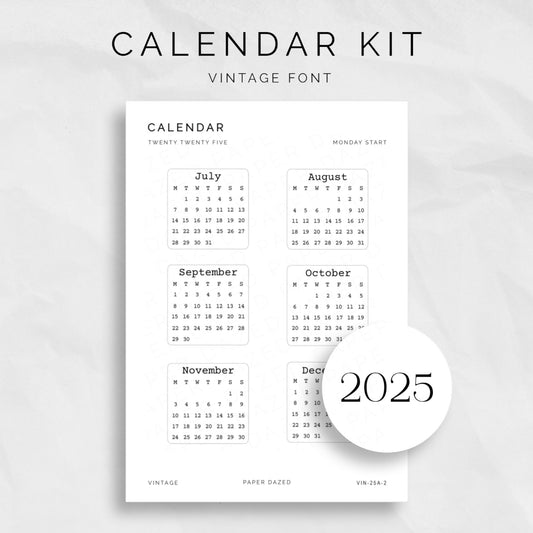 2025 Mini Calendar Sticker Kit - VINTAGE FONT