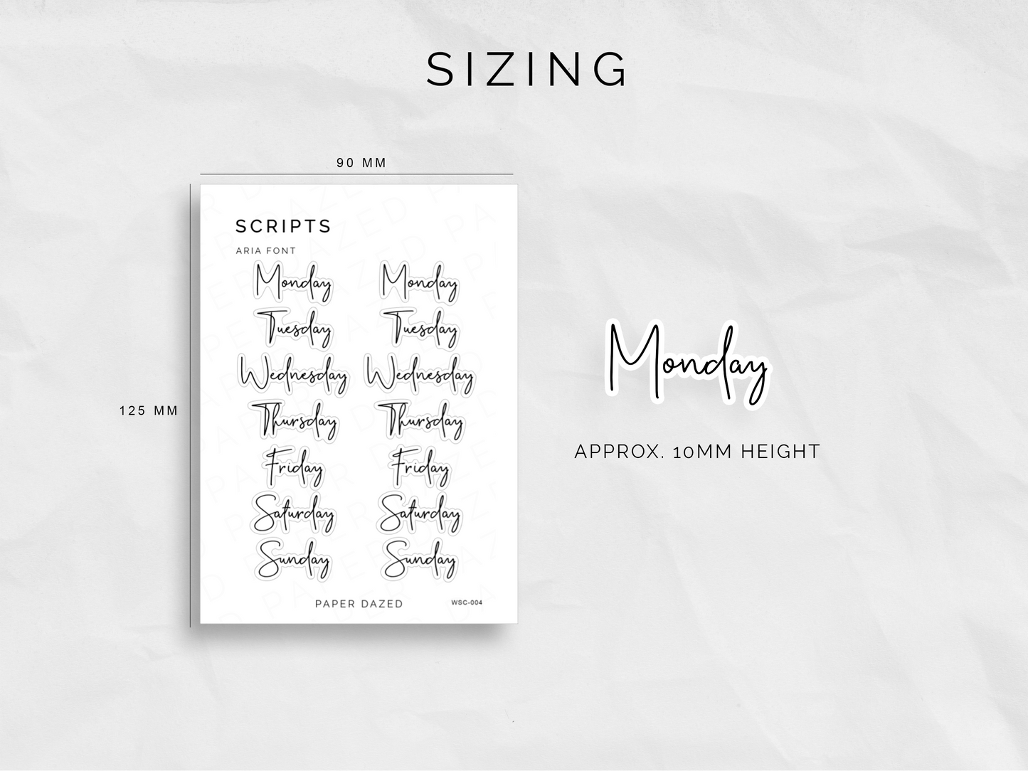 [SECONDS] Weekly Script Stickers - ARIA Font