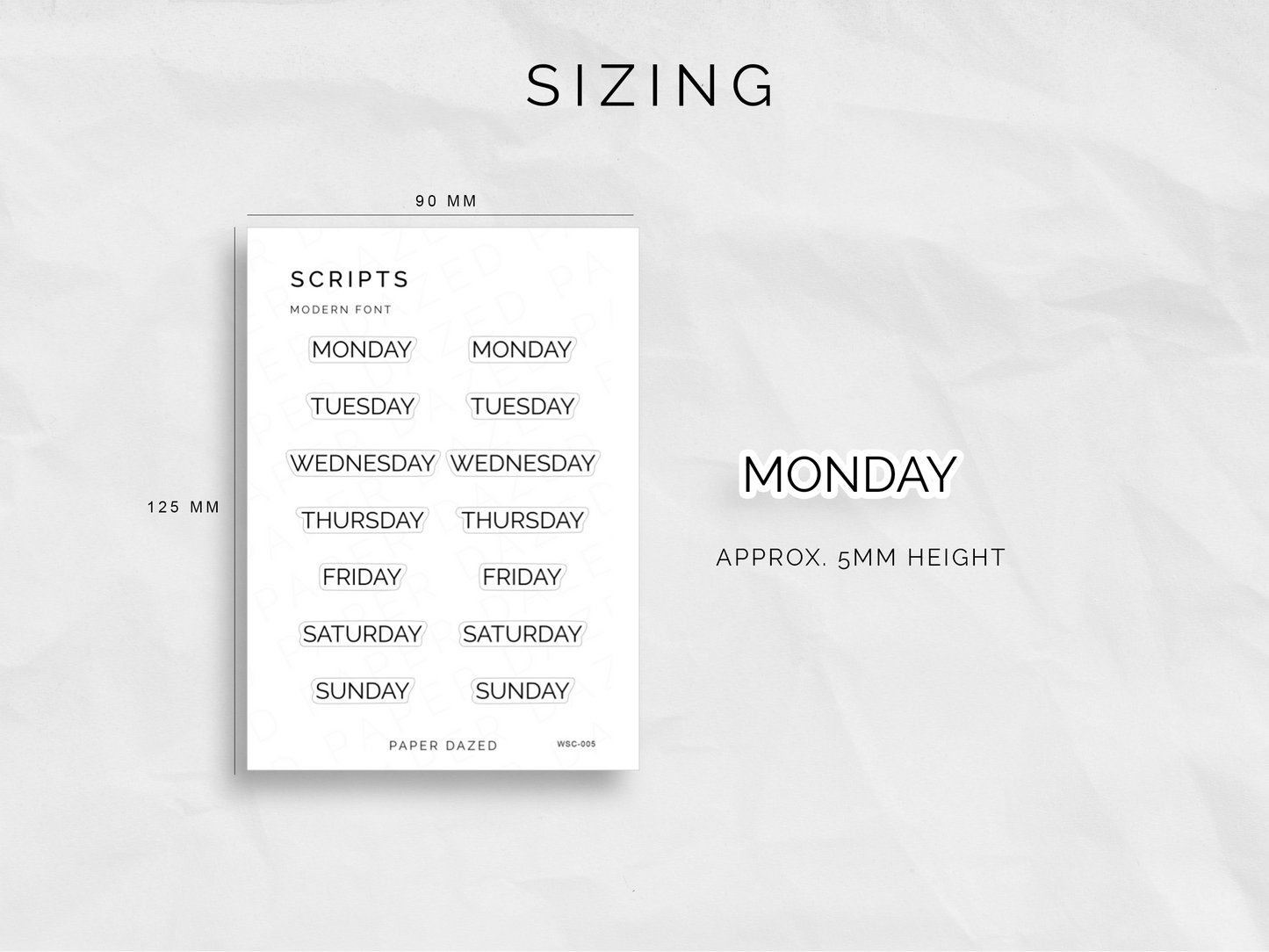 [SECONDS] Weekly Script Stickers - MODERN Font
