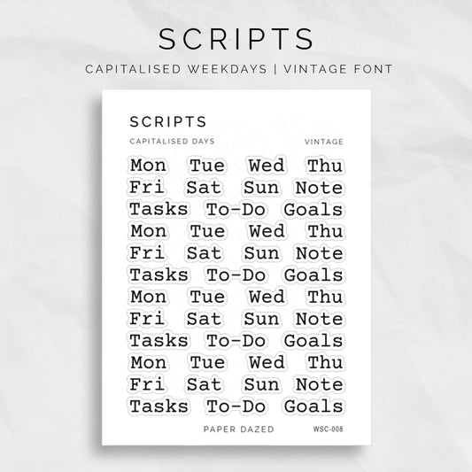 CAPITALISED Abbreviated Days of the Week Stickers