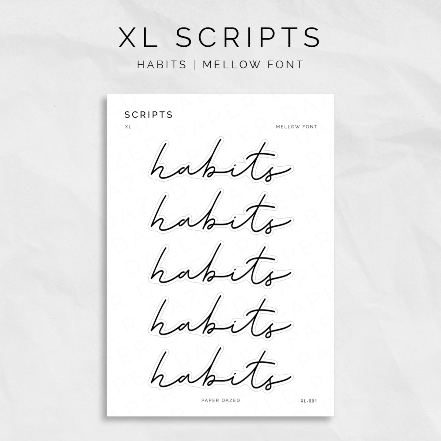 extra large minimal script stickers in mellow font for planner and journal title or header pages