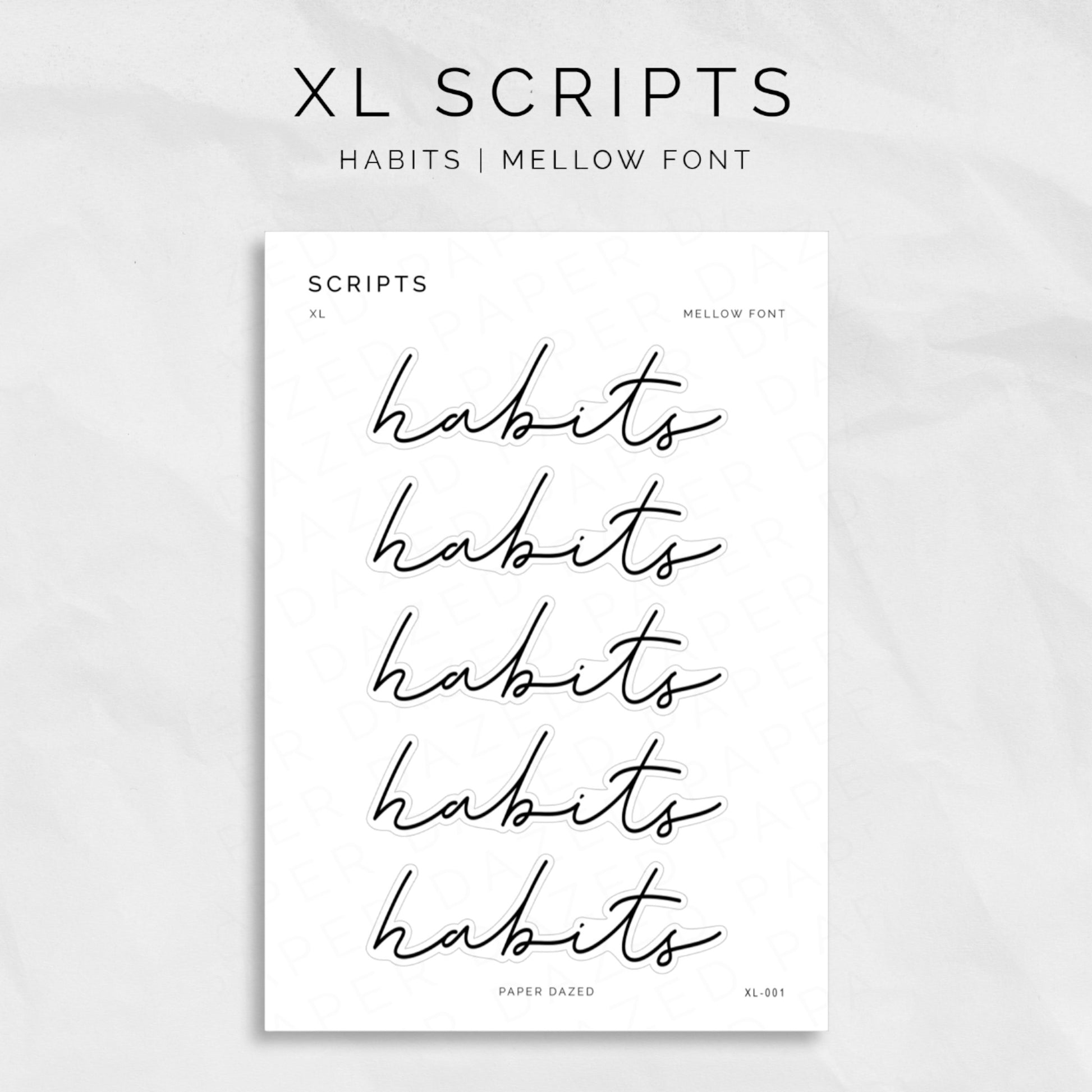 extra large minimal script stickers in mellow font for planner and journal title or header pages