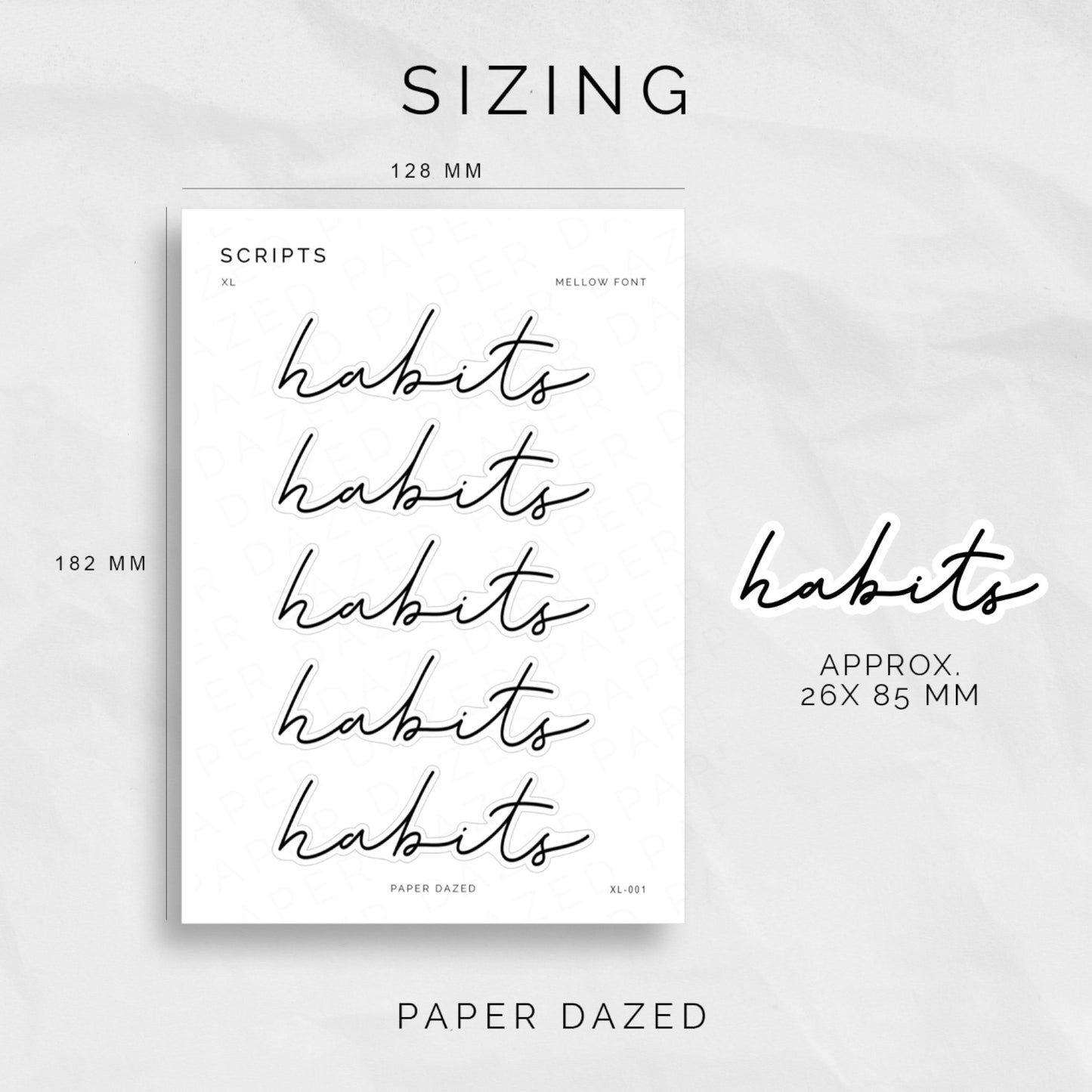Habits XL Script Sticker - Mellow Font