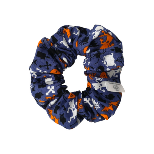 Navy Orange Halloween Scrunchie