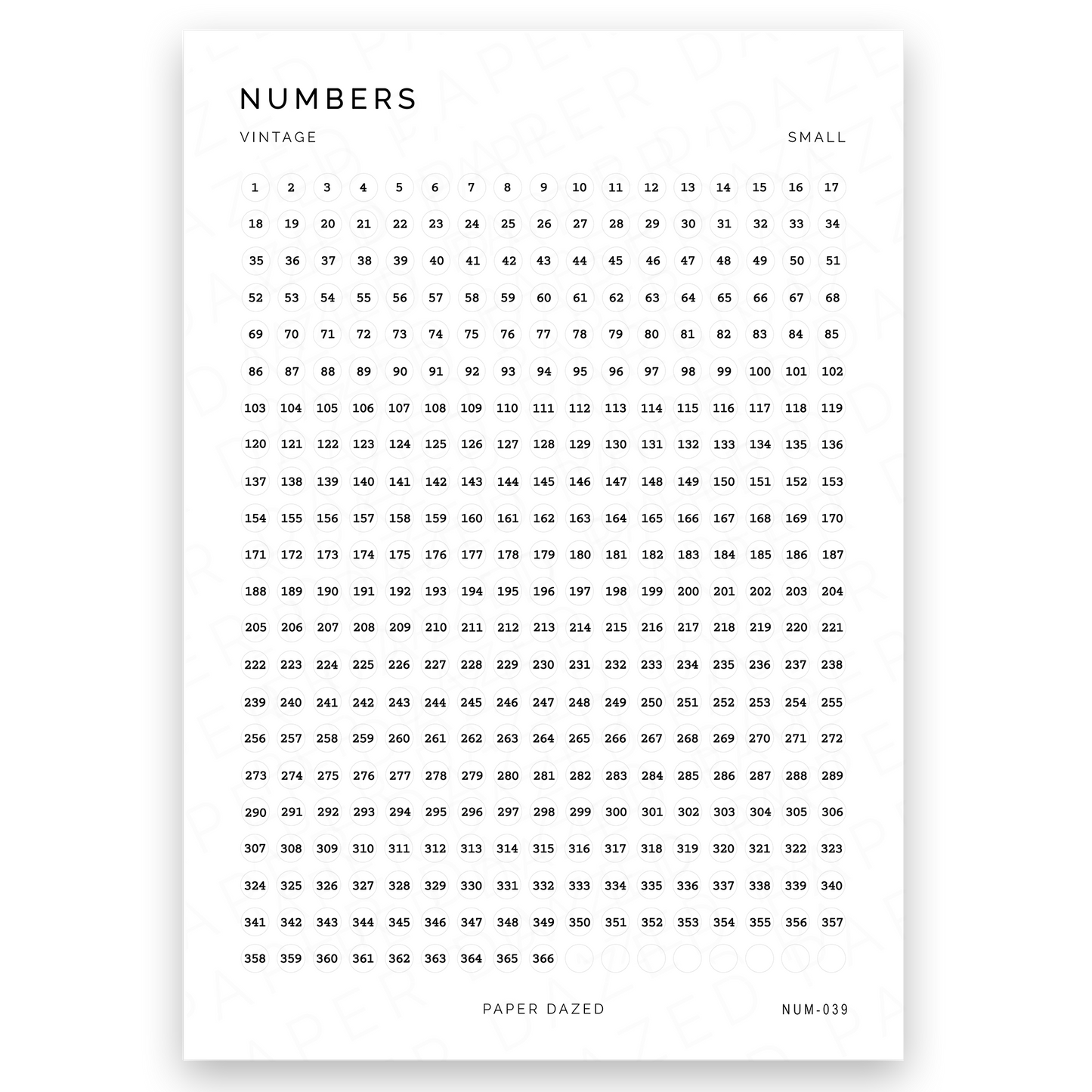 1-365 Small Date Dot Number Stickers