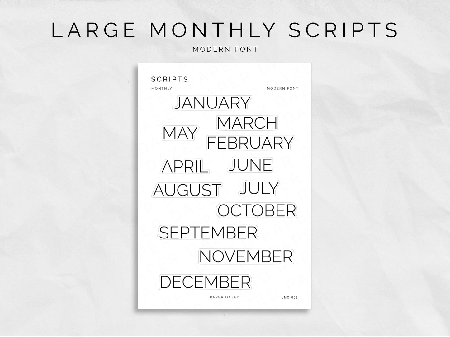 Large Monthly Scripts - MODERN Font