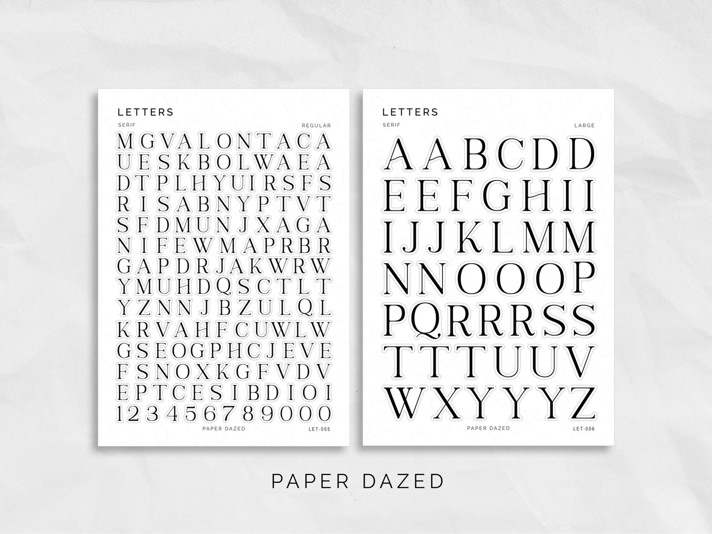 Letters and Numbers Stickers - Serif Font