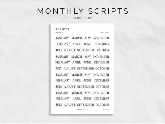 Mini Monthly Scripts -SERIF Font